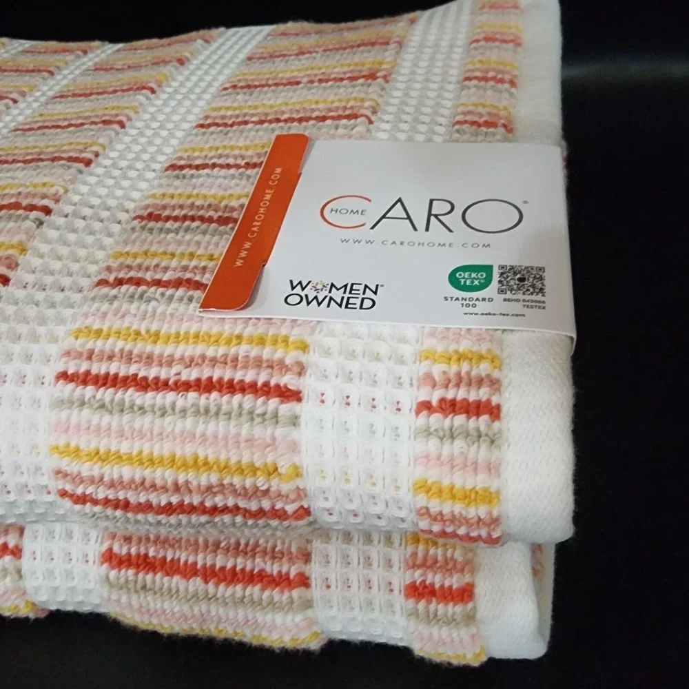 Caro Home 8pc Stripe Cotton Bath Towel Set Multicolor Fall Decor Waffle Weave